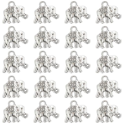 SUNNYCLUE 1 Box 80Pcs Mini Elephant Charm Silver Elephant Charms