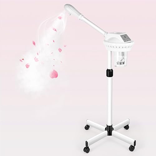 Miniatura 8 de Vaporizador facial, vaporizador facial sobre ruedas con más vapor, altura ajustable para vaporizador facial adecuado para el hogar personal