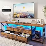 BTHFST TV Stand with LED Lights & Power Outlets, for TVs up to 85 Inches, 6 Drawers Entertainment Center with Open Storage Shelves, 71' TV Media Console Table for Living Room, Bedroom, Rustic Brown