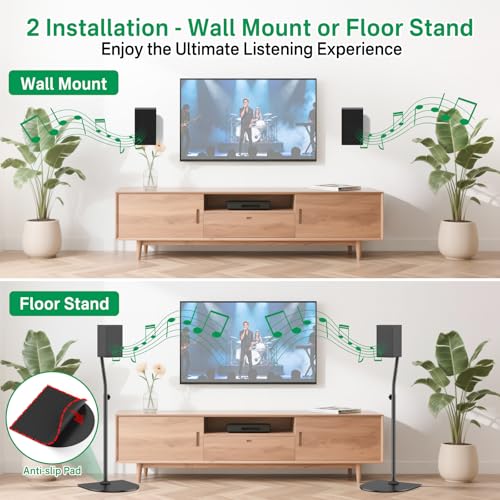 Image of Speaker Stand Pair for Samsung Stands and Wall Mount - 33 inch to 42 inch Height Adjust Floor Stand for Samsung Surround Sound Rear Speakers with Keyhole & Thread Hole