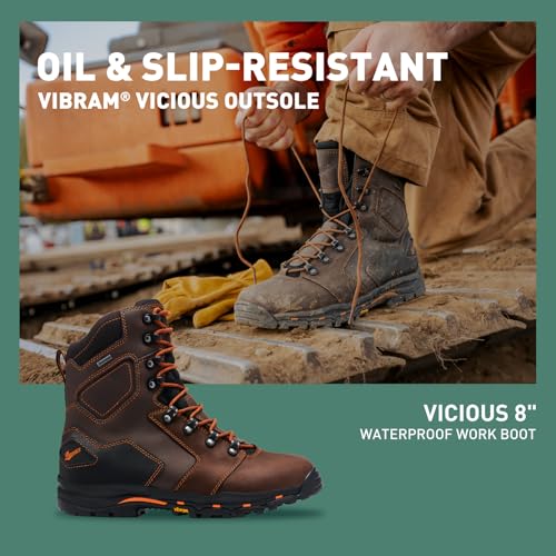 Danner Vicious 8” Waterproof Work Boots for Men - Full-Grain Leather with Breathable Gore-Tex Lining, Speed Lace System & Non Slip Heeled Outsole2