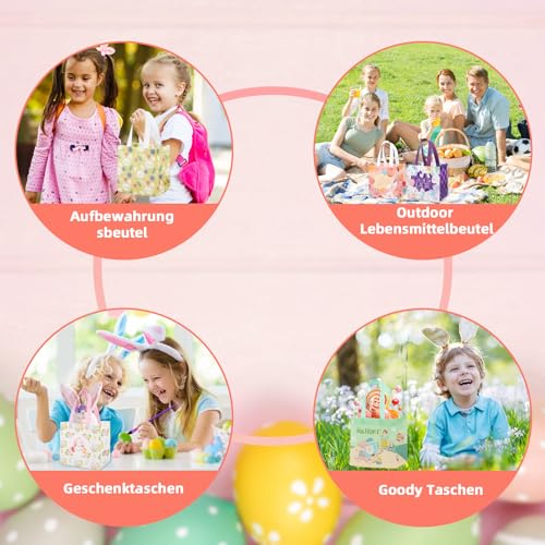 6 Stück Geschenktüten Ostern, Ostertüten zum Befüllen mit Griffen, Multifunktionale Osterkörbe Kinder, Osterkörbchen Kinder für Geschenken, Eiersuche, Partyzubehör, Oster Dekoration Ostergeschenke