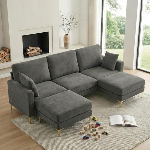 VINGLI 100" W U Shaped Couch with Ottoman, 22" Deep