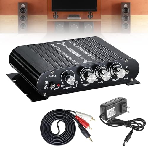 Bluetooth HiFi Audio Verstärker, RMS 80Wx2+80W ST-838 Mini Hifi Verstärker mit Bluetooth Subwoofer Ausgang KlasseD, Bass und Treble Regler, Stereo Verstärker Class D 2.0 Kanal(Inklusive Netzadapter)