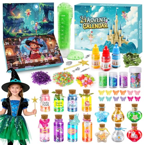 UQYMY Calendario Adviento Kinder 2025, Kit de 24 Pociones Magicas Niñas, Pocimas Magicas Juguete Misteriosas Regalo Creativos para Navidad, Fairy Potion Kit para Hadas Niños 5 6 7 8 9 10 11 Años