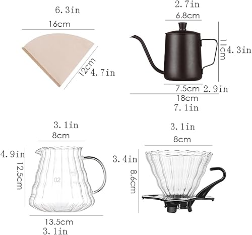 Miniatura 2 de JITEM Cafetera - Olla de boquilla larga para hacer hielo, manual para el hogar, café de goteo hecho a mano con filtro, cafetera de mesa para café o