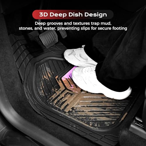 Image of Coverado Floor Mats for Cars, Black and Pink Rubber Car Mats Full Set, Deep Dish Waterproof Universal Trim-to-Fit Car Floor Mats, Durable All Weather Automotive Car Mats for Cars Trucks SUV