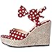 KISSASA Womens Polka Dot High Heels with Bow Espadrille Wedge Peep Toe Satin Sandals Red Size 8,