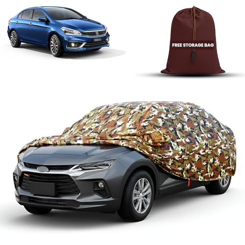 Image of MORNYRAY Car Cover for Maruti Suzuki Ciaz | Fully Waterproof Car Body Cover | with Mirror & Antenna Pocket | Dustproof, Windproof & Anti-Scratch Lining, Camouflage
