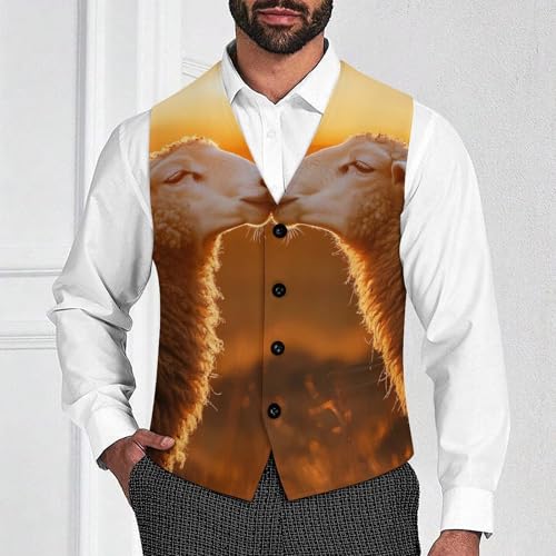 Sheep Kissing Sunset Suit Vest for Men Waistcoat Dressy V Neck Button Down Sleeveless Business Jacket Coat4