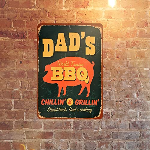 "Dad's World Famous Bbq" Metal Signs Vintage Wall Art -7.75X11.75" Funny Rustic Outdoor Deck & Patio Sign -Tin Sign For Home Backyard Decor. Great Gift For Dad- Grilling Accessories & Father's Day! #TOP4