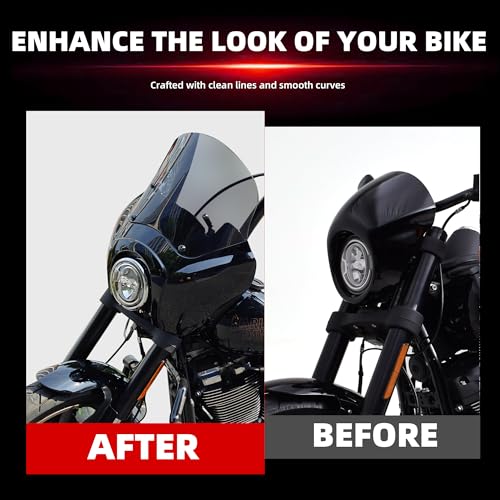 Image of FATECIM Motorcycle 5.75 inch Headlight Fairing with 13 inch Smoke Windshield Windscreen & Mounting Kit Headlight Extension Block For Harley Low Rider S FXLRS 2020 2021 2022 2023