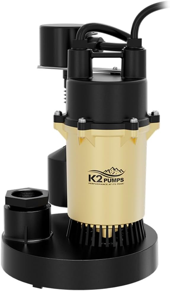 K2 Pumps SPA03301VDK, 1/3HP Cast Aluminum Sump Pump w/Direct-in Vertical Switch