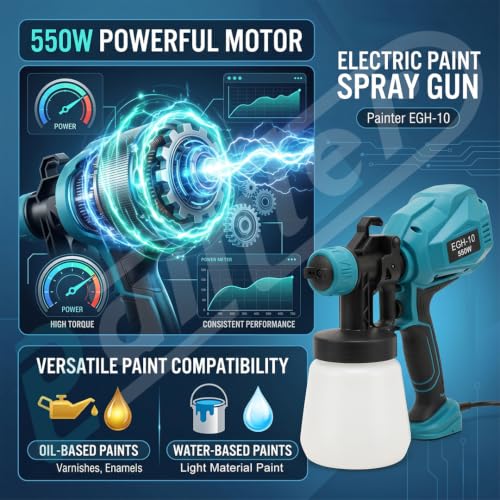Image of Painter Electric Paint Spray Gun with Copper Nozzle 550W HVLP (EGH-10) 1.8mm Nozzle 1200ml Capacity