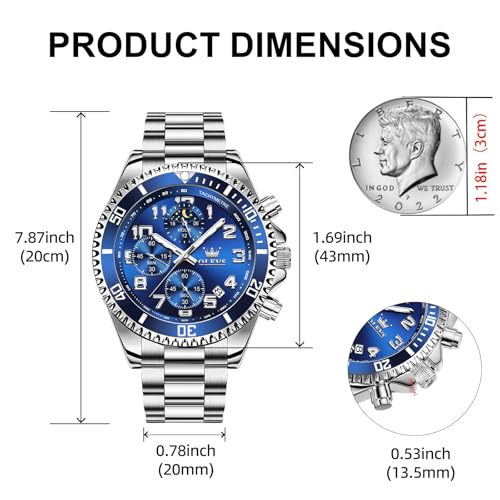 Image of OLEVS Watch Men Luxury Chronograph Stainless Steel Wrist Dress Waterproof Watch Quartz Analog Large Face Luminous