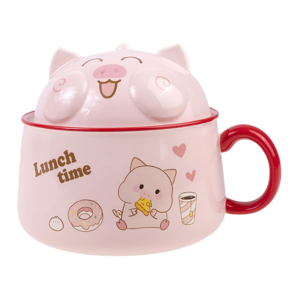 lachineuse Ramen Bowl - Pink Pig - 1020 ML - with Cutlery Set