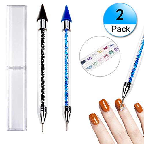 Geniusus 2pcs Rhinestone Picker Dotting Pen, Crystal Beads Handle Manicure Nail Art DIY Decoration Tool Dual-ended Rhinestone Beads Picker with a box of bonus rhinestones