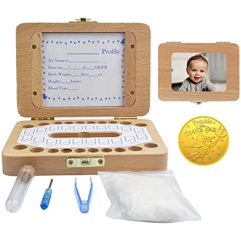 Baby Fairy Tooth Box,Solid Wooden Teeth Storage Boxes, Saver Box for Lost Tooth Children,Kids Keepsake Organizer Gift for Baby Teeth and Hair, Baby Shower& Birthday Gift-Beech Wood Handmade Cover
