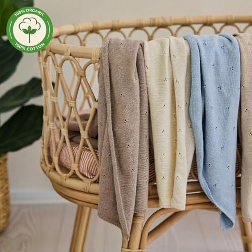 Image of 100% Organic Cotton Knit Receiving Baby Blanket for Newborns - Soft, Breathable Blanket for Crib & Stroller - Nursery Gift (Mochachino)