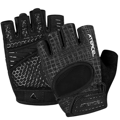 ATERCEL Workout Gloves for Men and Women Weight Lifting Gloves with Full Padding for Gym, Fitness, Exercise, Cycling, Bike, Rowing（Black, XL