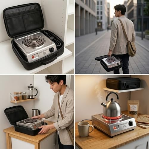 Image of Drumstone 2000W Electric Hot Plate, Single Burner Coil Cooktop with Adjustable Temperature Control, Stainless Steel Body, Portable Countertop Electric Stove for Home, Hostel & Office, Silver