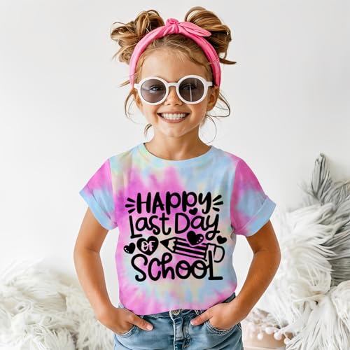 GLIGLITTR Happy Last Day of School Shirt Kids Boys Girls End of School Year T-Shirt Tie Dye Graduation Gifts Summer Tee Tops (Blue Purple,5-6T)