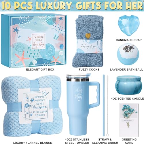 Birthday Gifts for Women Self Care Gifts Get Well Soon Gifts, Ocean Relaxing Spa Gifts Basket Care Package w/ Flannel Blanket 40 OZ Tumbler, Christmas Gifts for Mom Wife Grandma Friends Sisters Her - Image 3