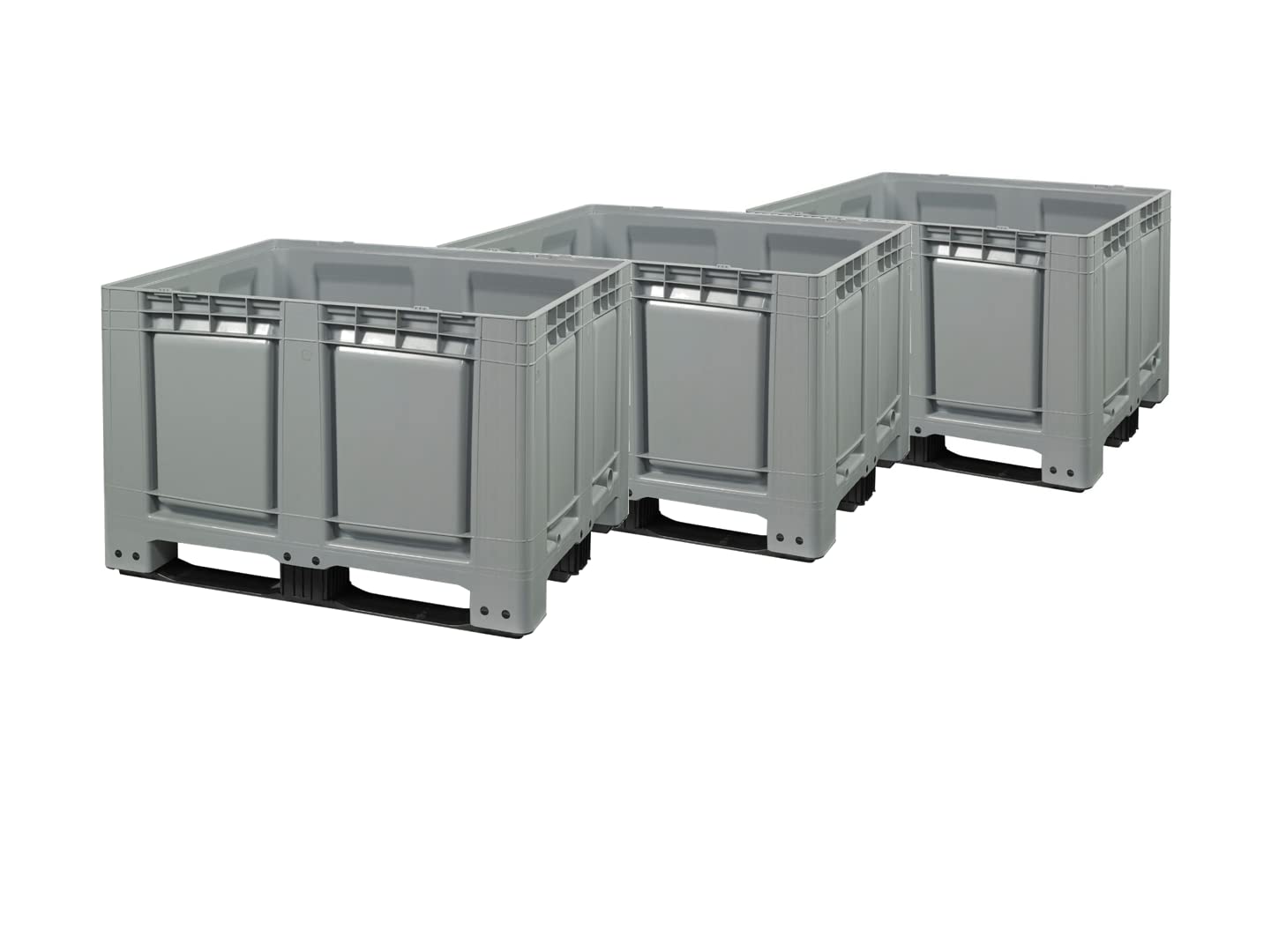 Logiplast 3 Stück Palettenbox LxBxH: 1200 x 1000 x 790 mm geschlossen mit 3 Kufen in grau