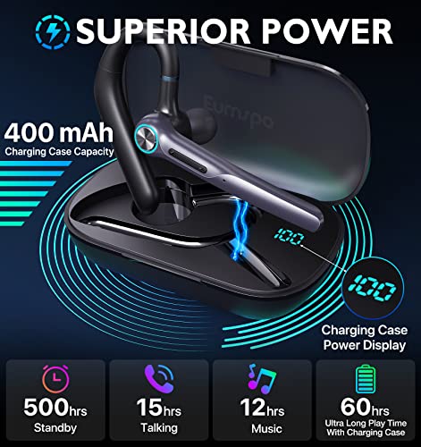 Eumspo Headset Wireless Earpiece 60Hrs Playback Built-In Dual Mic Noise Canceling Wireless Headset Earphone With 400Mah Led Charging Case For Business Office Trucker #TOP2