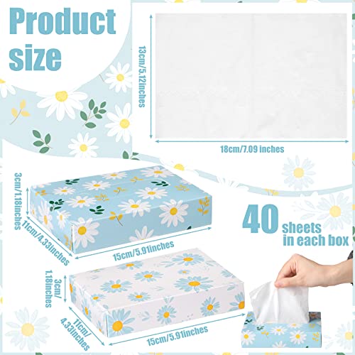 Image of Yinder 24 Packs 960 Sheets Tissue Cube Car Facial Boxes Disposable Facial Travel Tissues Holder Soft Watercolor Boxes 2 Ply 40 Sheets for Wedding Household Car Kitchen Bathroom(Fresh Daisy)
