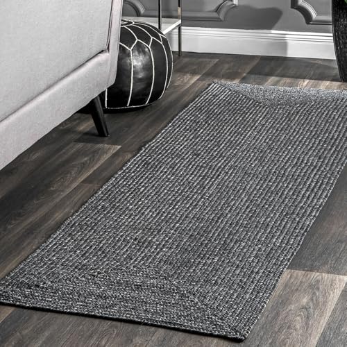 nuLOOM 2' x 10' Solid Hand Braided Indoor/Outdoor Area Rug, Pet-Friendly, High Traffic, Weather Resistant, for Patio, Balcony, Bedroom, Living, Dining Room, Wynn Charcoal by nuLOOM - Used condition - US$48.45