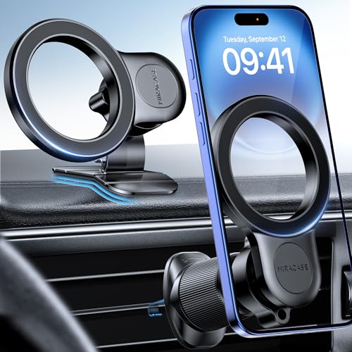 Miracase Porta Cellulare Auto con MagSafe【Potente Magnetico】Supproto Telefono Auto Magnetico【Gancio in Metallo】Porta Telefono Auto per Il Cruscotto & Presa d'Aria di Auto Compatibile con Smartphones