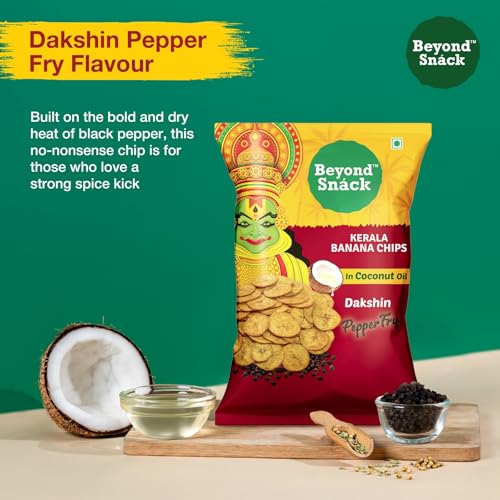 Image of Beyond Snack Kerala Banana Chips, Dakshin Pepper Flavour, Made in Coconut Oil, Traditional South Indian Style - 320g (80g * 4packs)