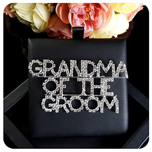 N/D Crystal Word Brooch Pin Hand-Made Bridal Jewelry Rhinestone Brooch Grandma of The Groom Word Pin for Wedding Party3