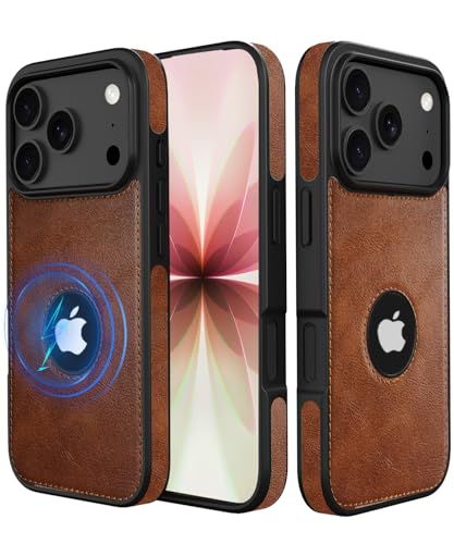 CASEKULT for iPhone 17 Pro Max Case Compatible with MagSafe,Premium PU Leather Shockproof Anti Fingerprint Strong Magnetic Grip for Secure Commute and Travel,Brown