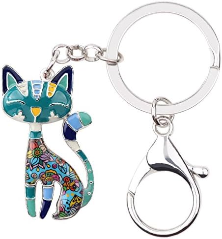 BONSNY Enamel Alloy Chain Cat Key Chains For Women Car Purse Handbag Charms (Blue)
