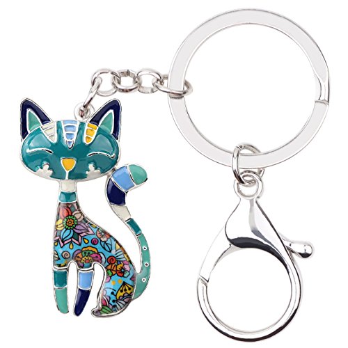 BONSNY Enamel Alloy Chain Cat Key Chains For Women Car Purse Handbag Charms (Blue)