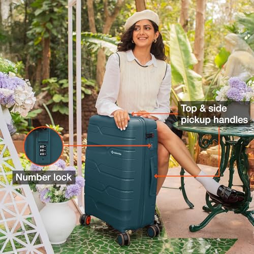 Image of Nasher Miles Polypropylene 360 Degree Paris Hard-Sided Check-in Luggage 28 inch | 75cm | 8 Wheels Large Trolley Bag for Travel | Suitcase (Dark Green)