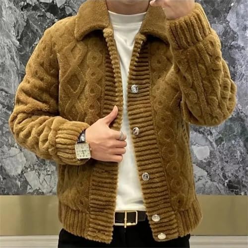 Men's Long Sleeve Lapel Cardigan Sweaters Button Down Cable Knitted Sweater3