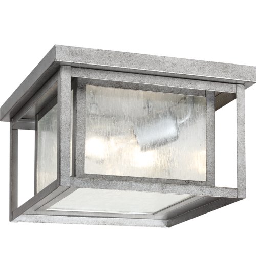 Sea Gull Lighting 78027-57 Hunnington Two-Light Outdoor Ceiling Flush Mount Hanging Modern Light Fixture, Weathered Pewter Finish #TOP11