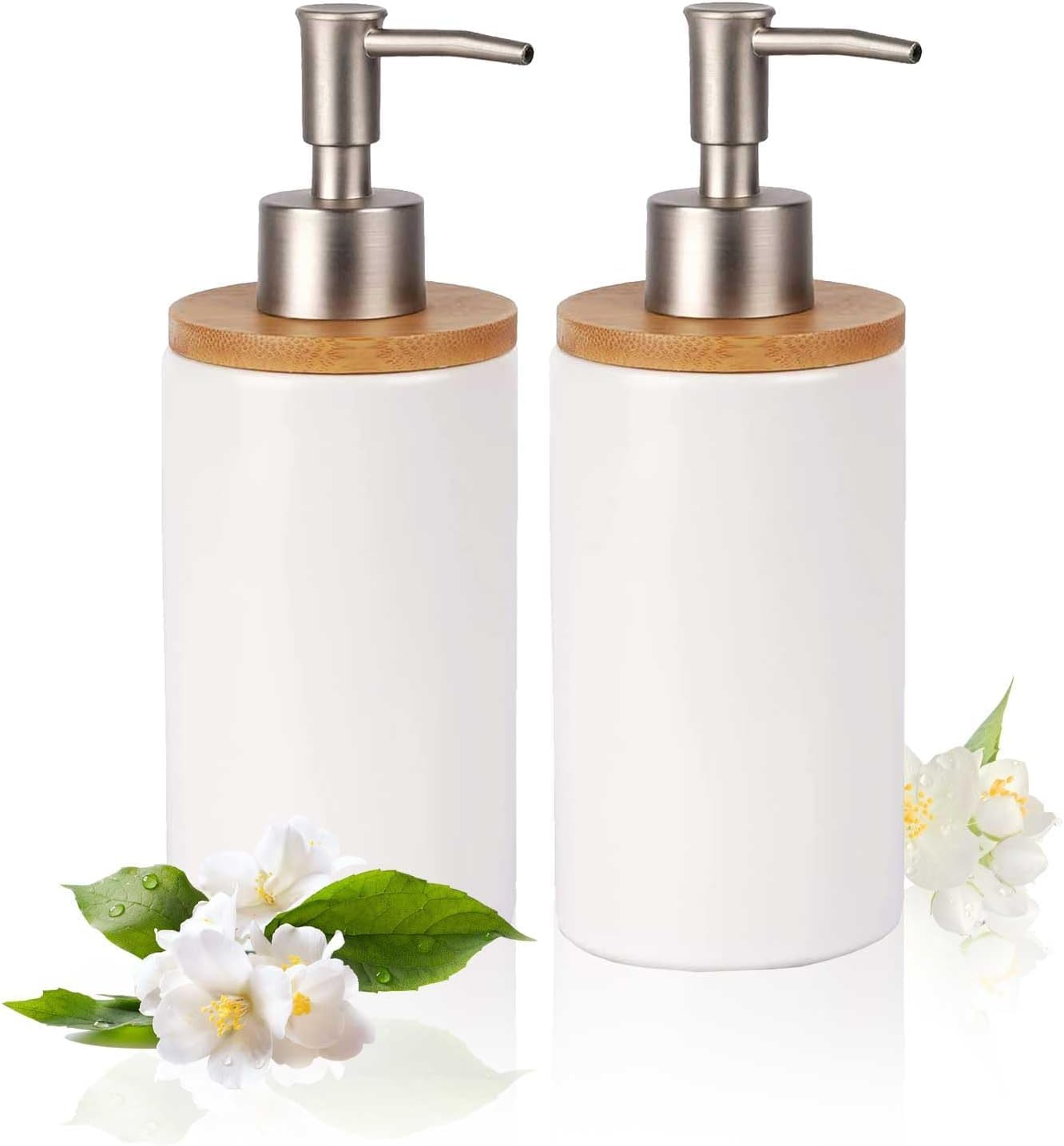 2 Pezzi Dispenser Sapone Bagno, 400ml Dispenser Shampoo e Bagnoschiuma in Ceramique, Portasapone Liquido Bagno con Pompa in Plastica, Ricaricabile Bottiglie Vuote, Dosatore Sapone Bagno per Doccia