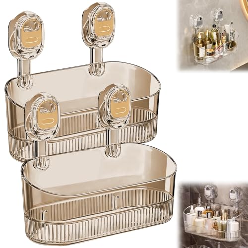No Drill Shower Caddy 2026 Suction Cup Bathroom Organizer Wall-Mounted Storage Shelf with Drain Holes Large Capacity Clear