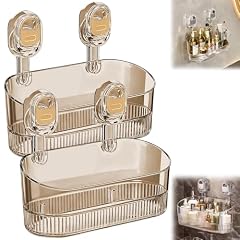 No Drill Shower Caddy 2026 Suction Cup Bathroom Organizer Wall-Mounted Storage Shelf with Drain Holes Large Capacity Clear