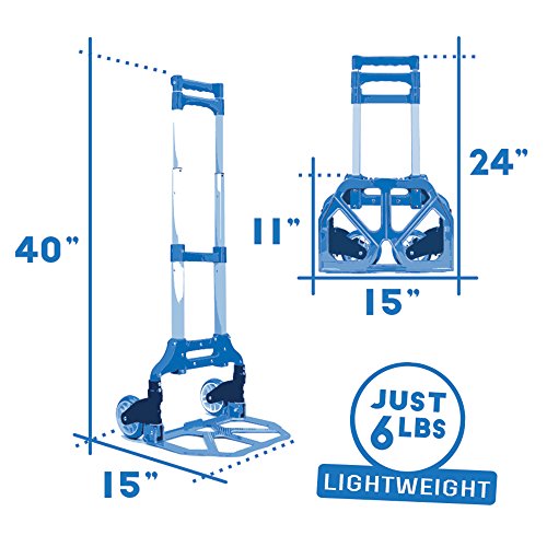 Heavy Duty Hand Truck & Dolly - 150 Lb. Capacity Aluminum Utility Cart With Adjustable Shaft, Folds Down To Just 2" By Knack – Moving Equipment, Great For Lifting Boxes & Luggage (Orange) #TOP6