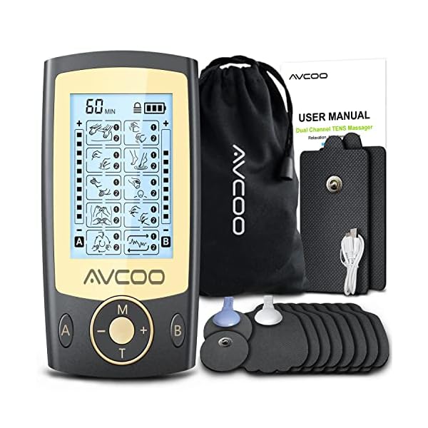 Independent Dual Channel TENS Unit Muscle Stimulator, AVCOO 20 Modes