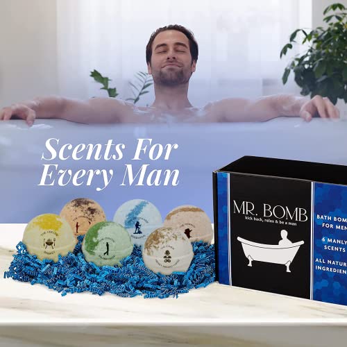 Mr. Bomb - Soothing Bath Bombs For Men Set, Bath Bombs For Well Deserved Bath Relaxation, Bath Bomb Gift Set, 6 Tennis Ball Size (5Oz) Bath Bombs With Masculine Scents (Bath Bomb Gift Box) #TOP5