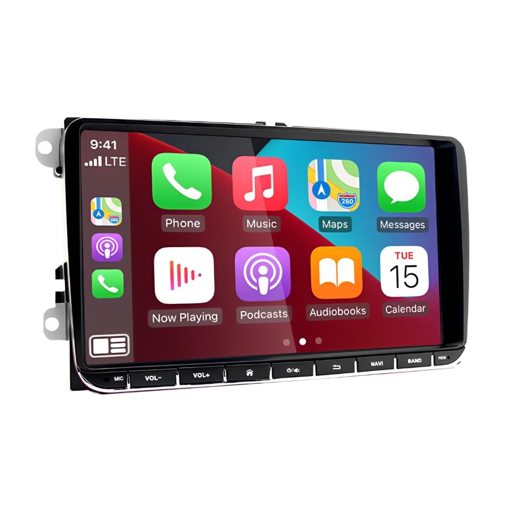 Radio de Coche Doble DIN de 9" para Passat B6 2007-2011 con navegador GPS, Carplay inalámbrico, Pantalla IPS de 14 Pulgadas, Bluetooth estéreo, cámara de Marcha atrás, Mirror Link, FM/RDS, SWC 2+32G