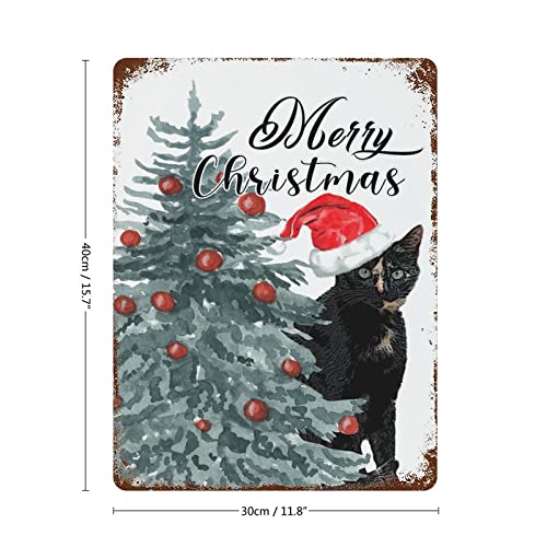 Wodevor Meowy Christmas Cat Aluminum Sign Black Cat Tree Retro Metal Vintage Tin Sign Custom Signs Funny Wall Decorations Accessories For Tiki Bar Man Cave Porch Speakeasy 12X16 Inch #TOP1