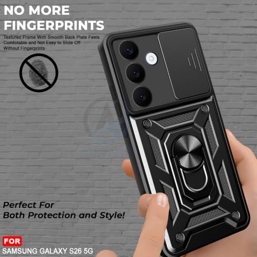 Image of AESTMO Tough Armor Samsung Galaxy S26 5G Bumper Back Case Cover | Ring Holder & Sliding Camera Shield Cover | 360 Degree Protection Back Case Cover for Samsung Galaxy S26 5G (Black)