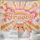 KJHL Groovy Party Decorations 70s Retro Hippie Tapestry 59“x79” Vintage Rainbow Tapestry for Bedroom Aesthetic Room Decor Party Backdrop Boho Abstract Tapesties Wall Hanging for College Dorm Decor